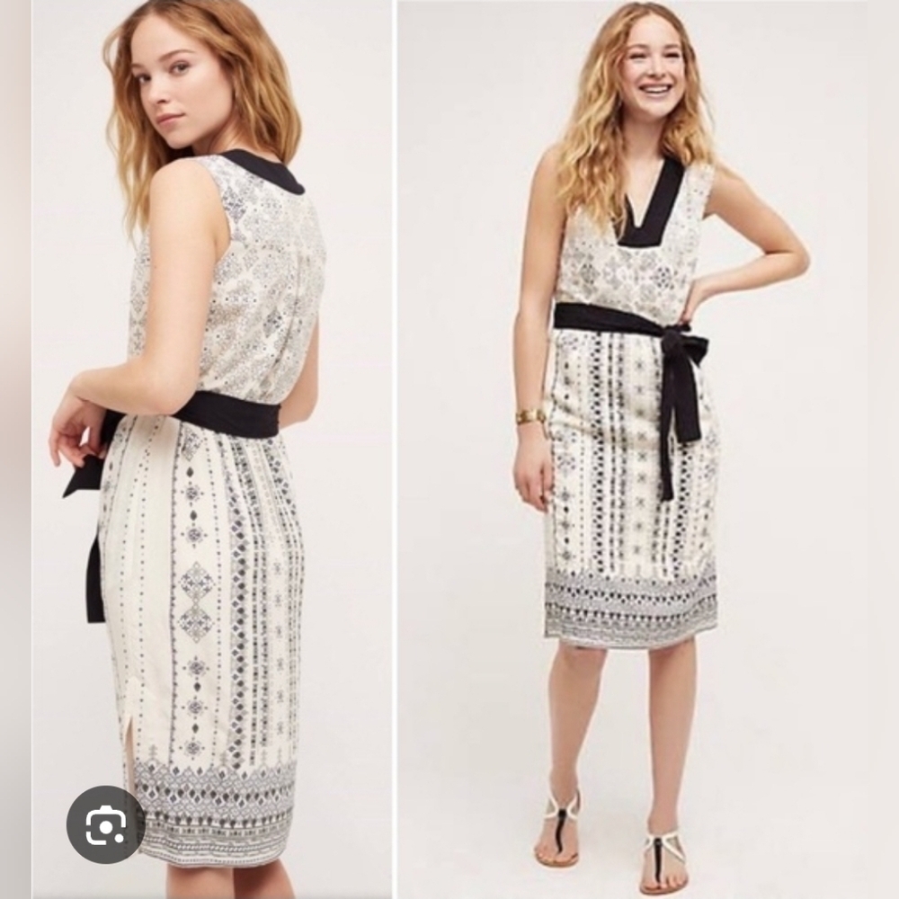 HD In Paris Anthropologie Women’s Eventide Printed Belted Sheath Midi Dress Boho